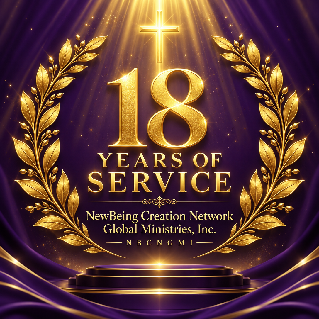 Anniversary graphic: 18 Years of Service — NewBeing Creation Network Global Ministries, Inc. (NBCNGMI)